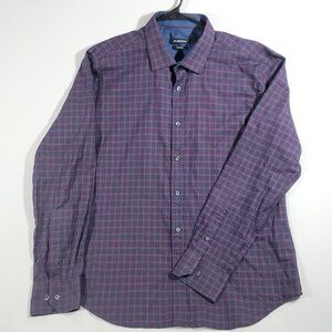 Bugatchi Men's Houndstooth Plaid Dress Shirt SZ XL
